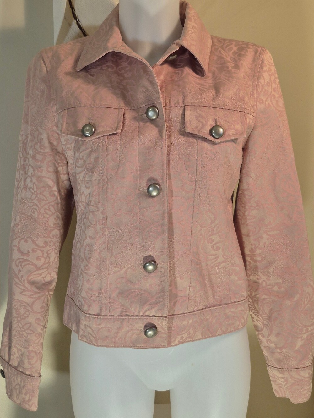 Pink Jacquard Jacket Blazer Summer Office Casual Corner